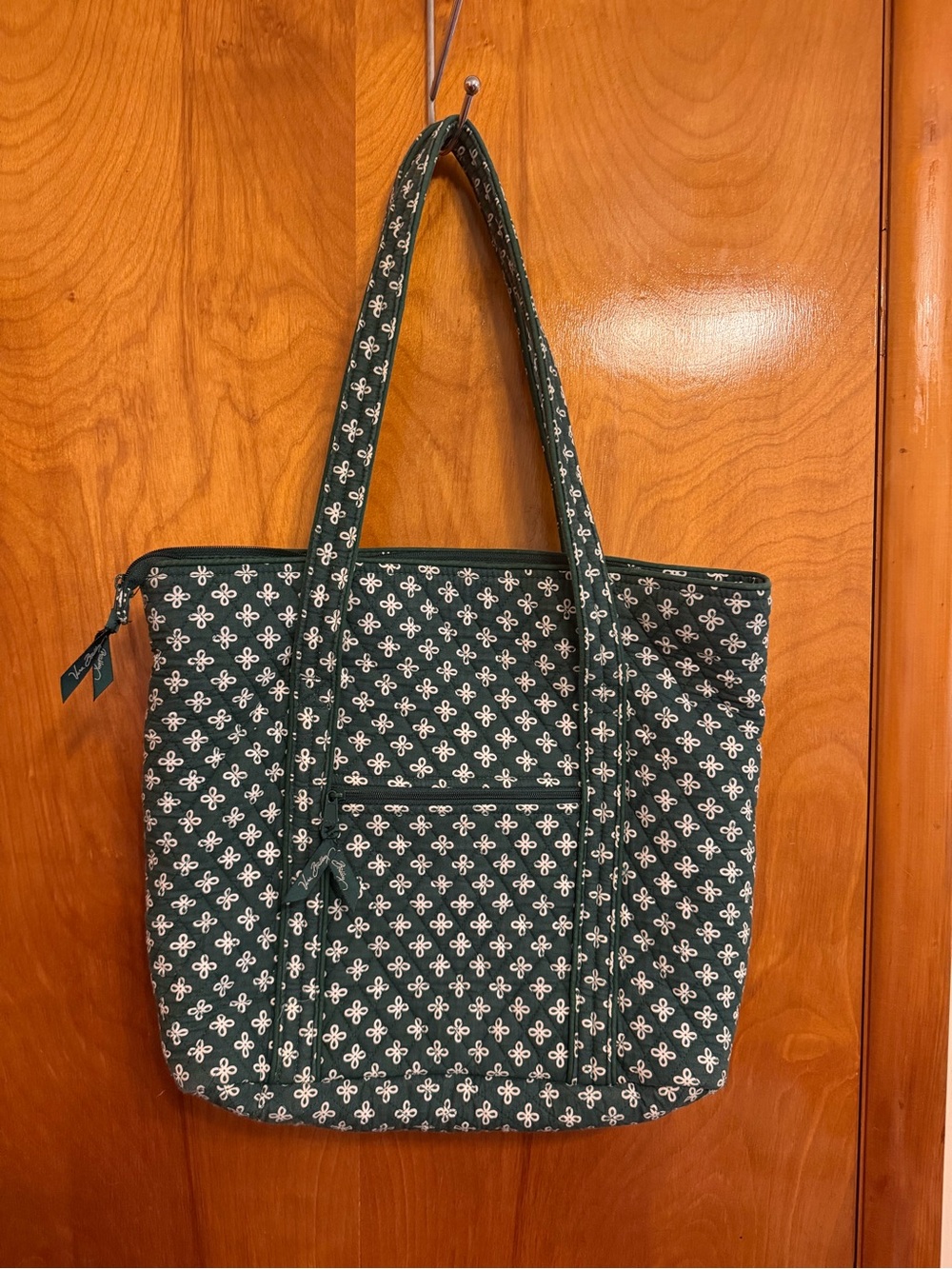 Vera Bradley Dark Green Quilted Tote with White Print